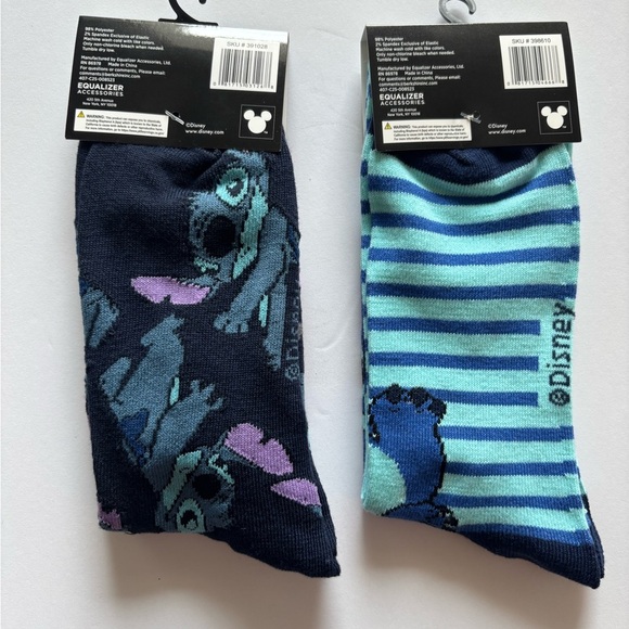 Disney Stitch Crew Socks Bundle | Size 9-13 | Blue & Striped | 2-Pack - Picture 3 of 6
